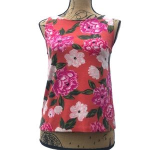 Ann Taylor Orange Sleeveless Floral Blouse Sz XS